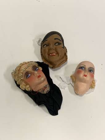 Lot de trois têtes de poupées de modiste en papier