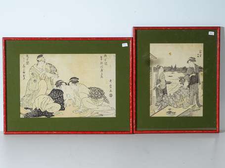 JAPON - Cinq estampes à sujet féminin dont Utamaro