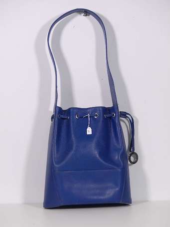 ROCHAS - Sac seau porté épaule en cuir grainé bleu