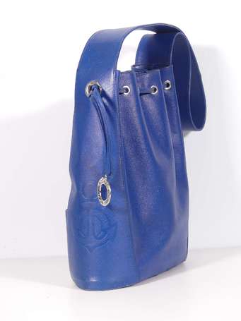 ROCHAS - Sac seau porté épaule en cuir grainé bleu