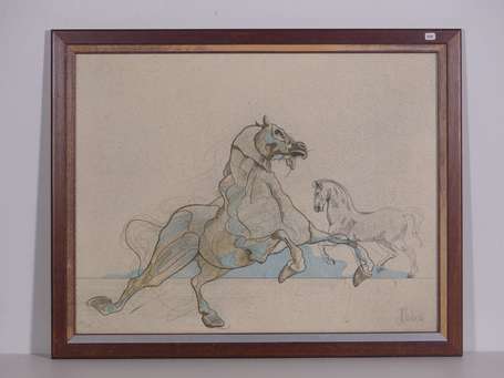 LEINE (Xxè siècle) - Les chevaux. Lithographie, 
