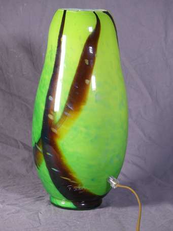 MURANO, F. SILVIY - Vase ovoïde en verre vert 