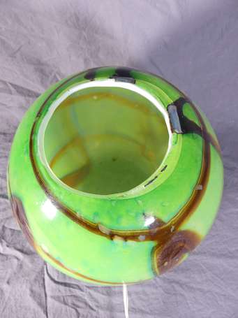 MURANO, F. SILVIY - Vase sphérique en verre vert 