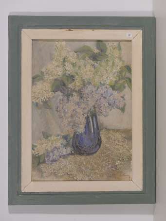 ROZAY (Xxè siècle) - Bouquet de lilas. Huile sur 