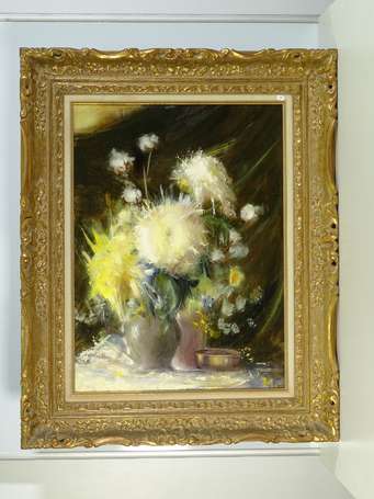 LE BRET Britt ( XXe) - Bouquet. Huile sur toile 