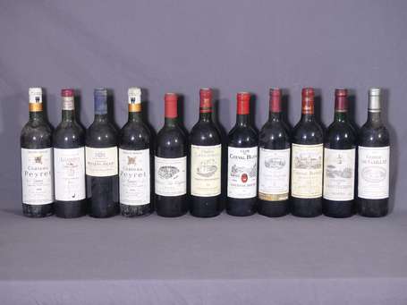 Lot de 11 Bt : 2 Bt Château Peyret Graves 1990, 1 