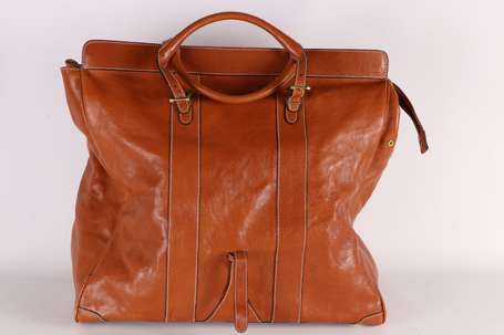 LANCEL - Sac de voyage en cuir fauve à double 