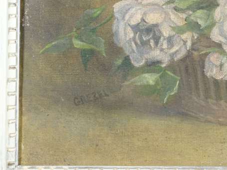 GREZEL (XXè siècle) - Corbeille de fleurs. Huile 
