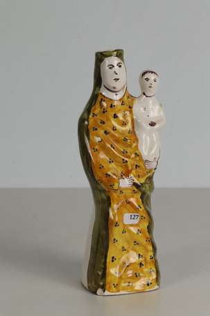 Vierge d'accouchée en faïence polychrome. XIXè 