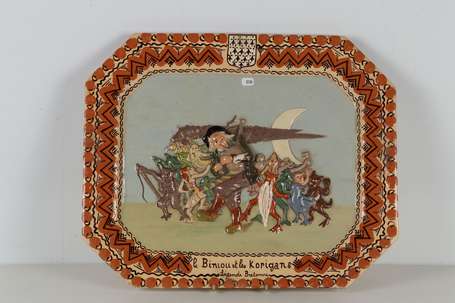 PORQUIER-BEAU Quimper - Rare plaque en terre 