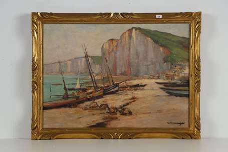 LAUNAY Léon (1890-1956) - Falaises à Yport. Huile 