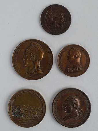 5 médailles en bronze XIXé Siècle, tous états