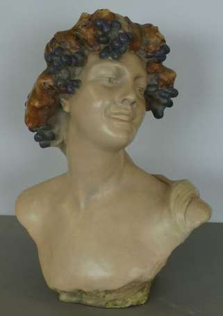 Buste de Bacchus sujet en plâtre polychrome H.56 