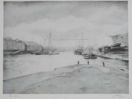 Houdayer M. XXe S. Pont transbordeur. Lithographie