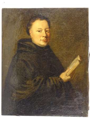 Ecole XIXé Portrait de moine. Huile sur toile. 82 
