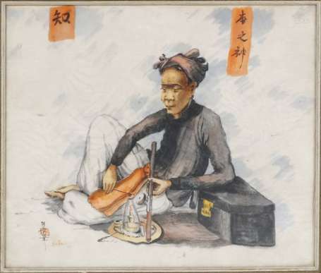 Peinture sur soie représentant un fumeur d'opium, 