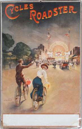 CYCLES ROADSTER : Panonceau lithographié illustré 