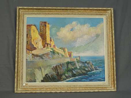 COUCHET André XXe - Les Remparts d'Antibes. Huile 