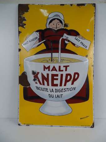 MALT KNEIPP : Plaque émaillée bombée illustrée de 