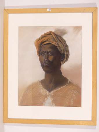 Pastel sur papier représentant un homme au turban 