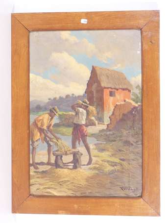 Ancienne huile sur toile représentant deux hommes 