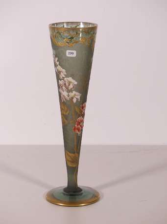 MONTJOIE - Vase flûte en verre à décor émaillé de 