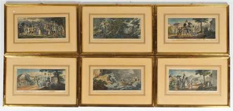 Suite de six gravures en couleur représentant 