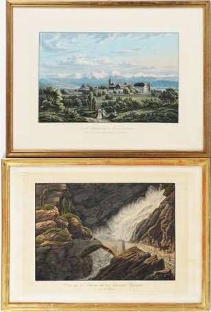Deux gravures polychrome de Suisse, Vue de 