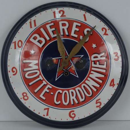 BIERES MOTTE-CORDONNIER : Horloge émaillée ronde 