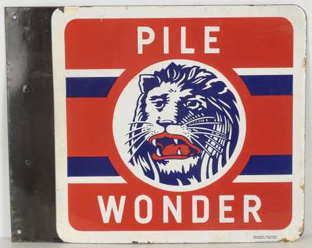 PILE WONDER : Plaque émaillée double-face, rare 