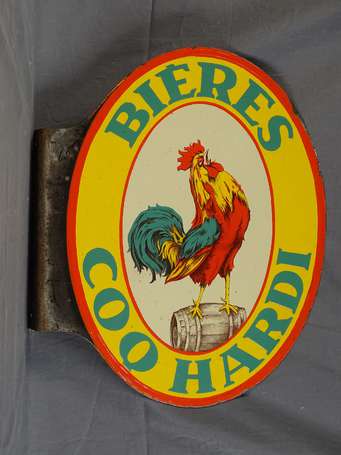 BIÈRE COQ HARDI : Plaque émaillée double-face à 