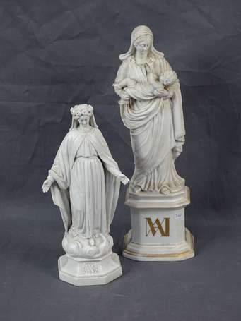 Vierge à l'enfant en porcelaine XIXeme, H : 42 cm 