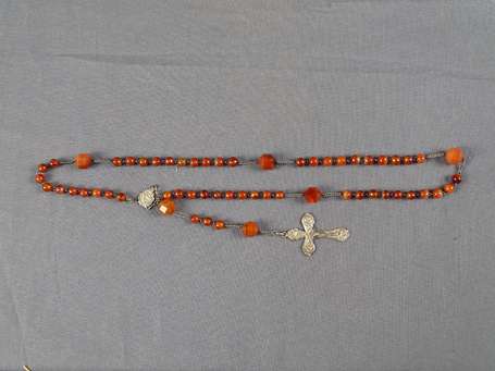 Chapelet en argent et grains d'agate orange.