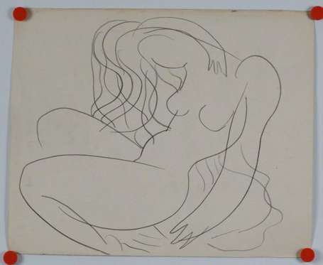 Noury Michel (1912-1986). Nue assise. Crayon 33 x 