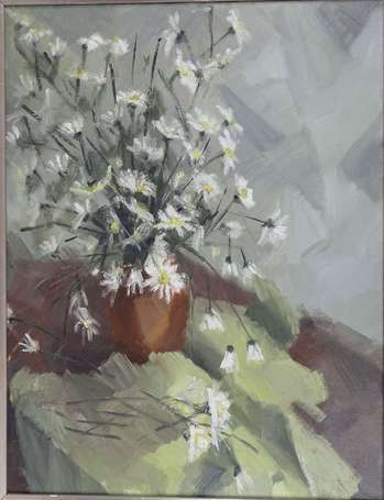 ECOLE XXe - Bouquet de marguerites. Acrylique sur 