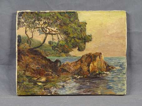 Minjat F. Xxé Paysage cotier. Huile sur toile 