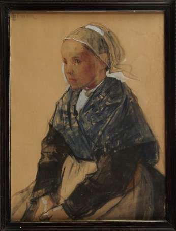 Simon Lucien 1861-1945 Jeune bretonne Aquarelle, 