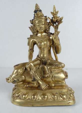 Bouddha assis sur un sanglier Sujet en bronze 