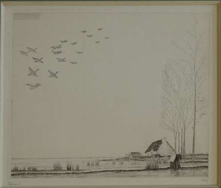 LABOUREUR Jean Emile 1877-1944 Le vol de canards 