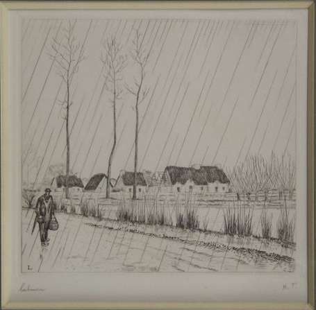 LABOUREUR Jean Emile 1877-1944 La pluie en Brière 