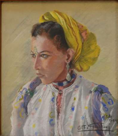Giordani Aldo Portrait de mauresque pastel signé 