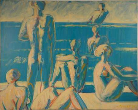 Poncet Jacques 1921-2012 Nu sur la plage Huile sur