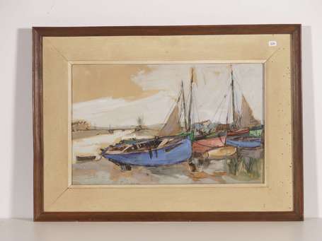 HERBO Fernand (1905-1995) Barques à marée basse à 