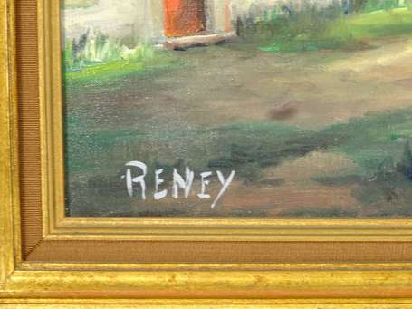 RENEY XXe siècle- Paysage au pont huile sur toile 