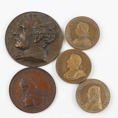 Lot de 5 médailles en bronze. Modernes 2 unifaces 