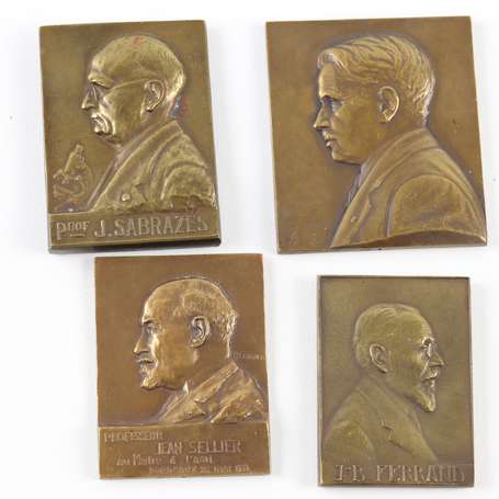 Lot de 4 plaquettes en bronze. Thème médecine. 