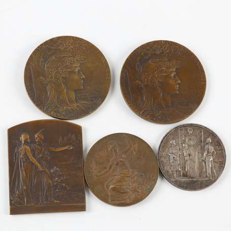 Lot de 5 médailles en bronze divers expositions. 