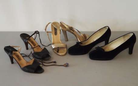 Trois paires d'escarpins cuir noir et doré (DE 