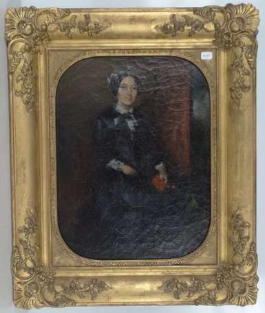 Ecole  XIXe. Portrait de femme. Huile sur toile. 