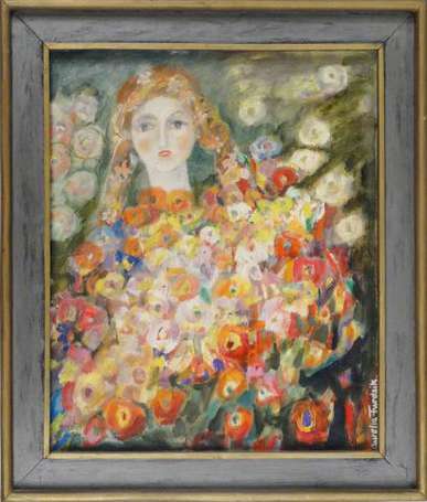 Turdzick Aurélia. XXe. Femme fleurs. Huile sur 